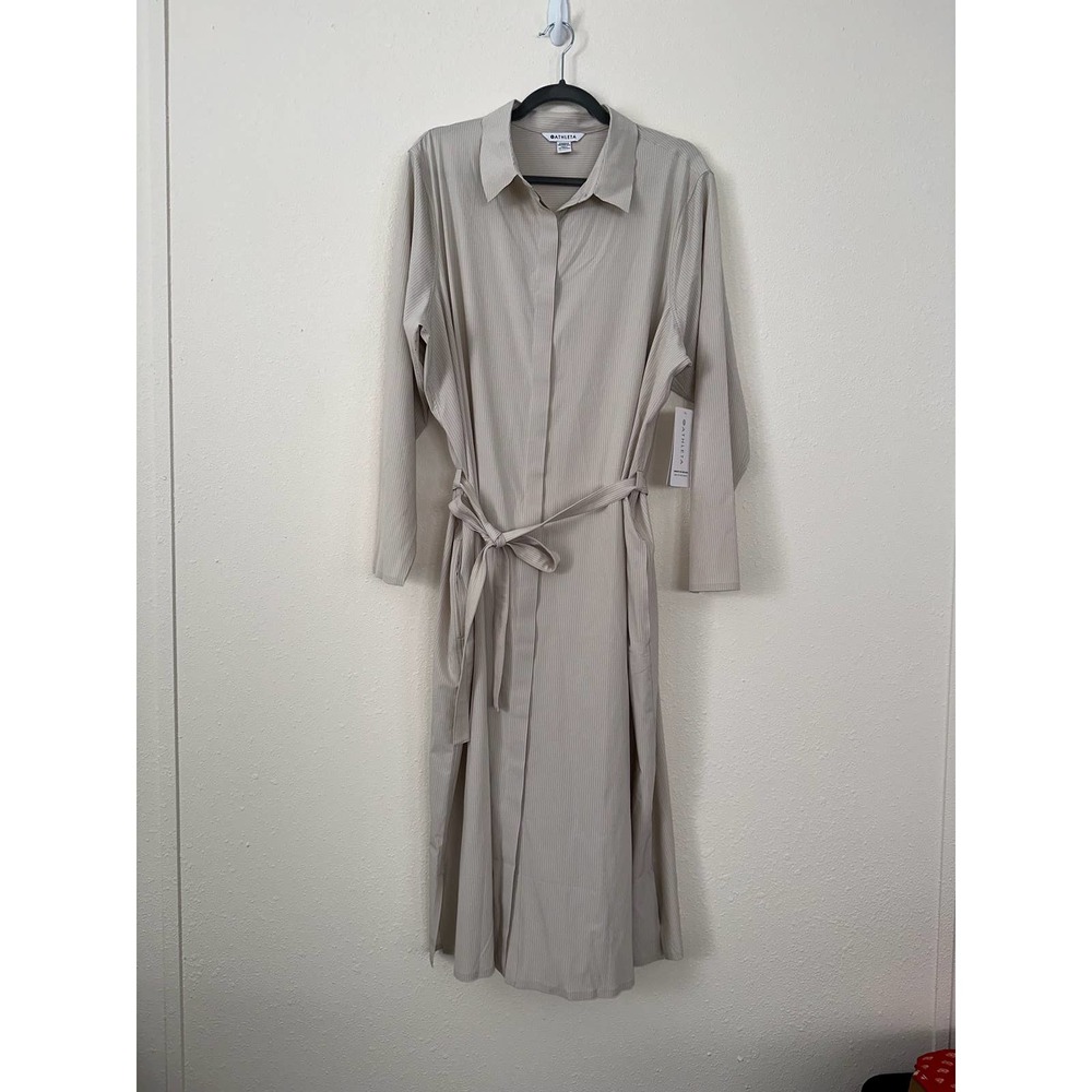 ATHLETA Urbanite Textured Dress in City Stripe Abalone Grey Tan Size 1X NWT